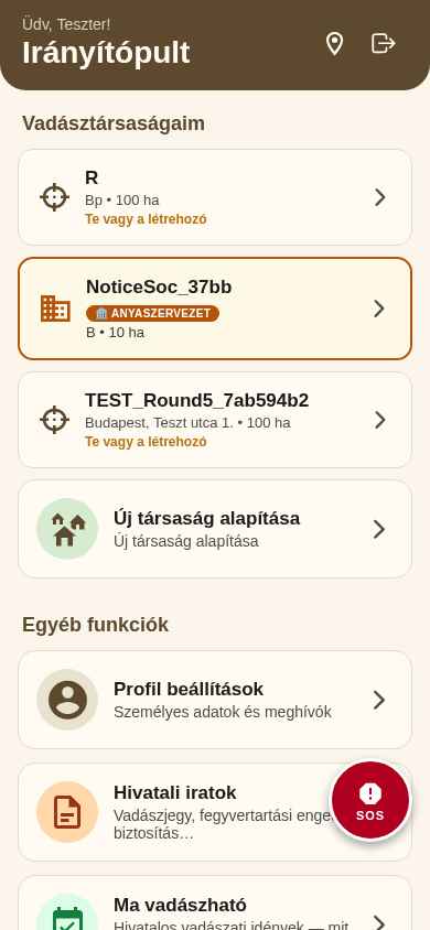 Irányítópult: vadásztársaságok és funkciók áttekintése